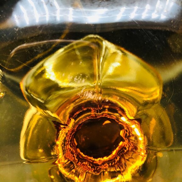 Mid Century Amber Art Glass Pedestal Compote 8 petals Vintage Bowl Centerpiece - Picture 7 of 10